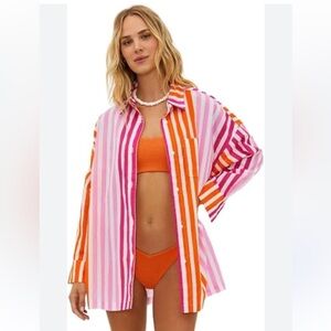 Beach Riot Alexa Swim Coverup Top in Sunset Stripes NEW Size Large/XL Resortwear
